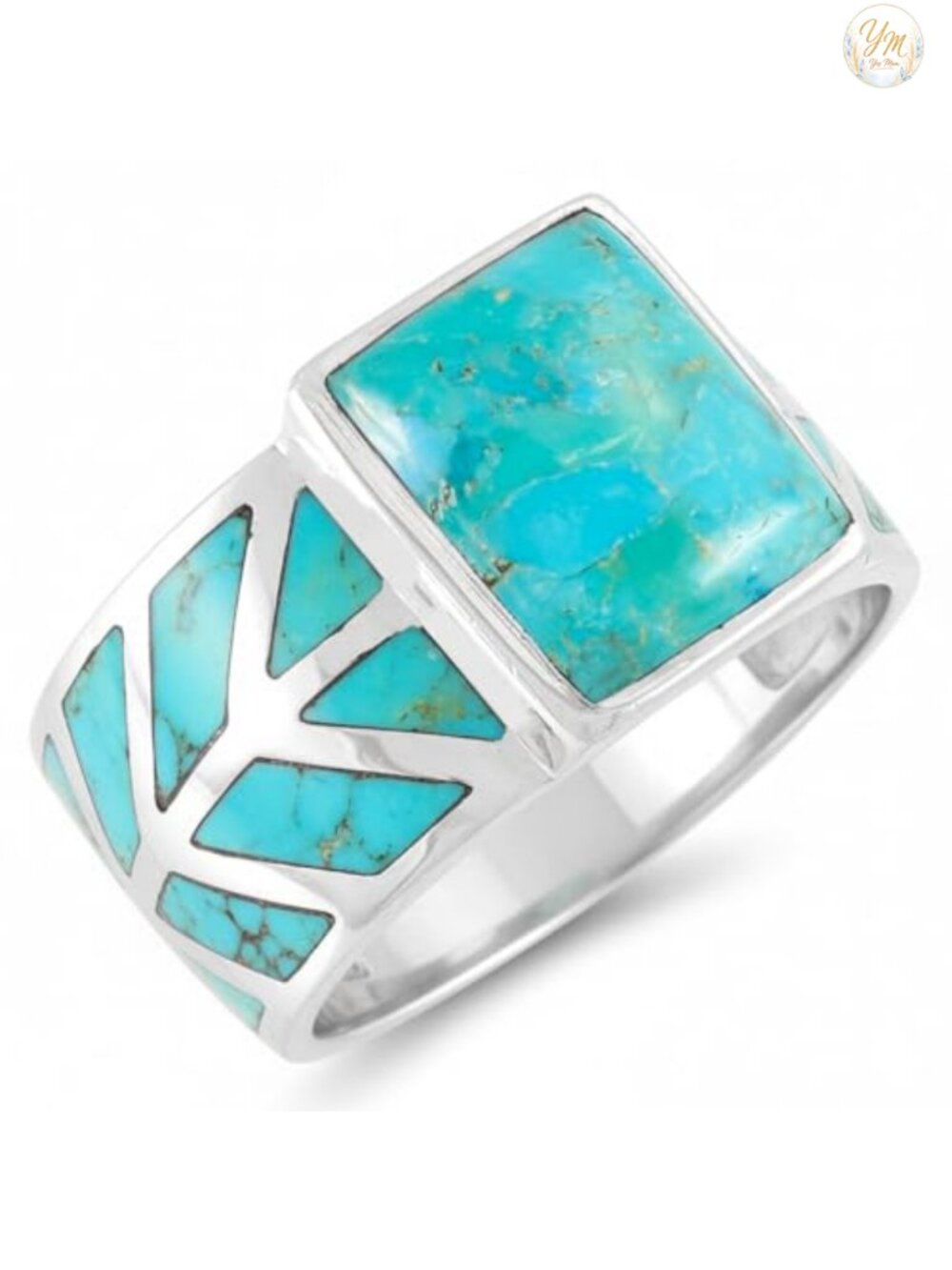 Turquoise Ring Sterling Silver 925 Genuine Turquoise Statement Band